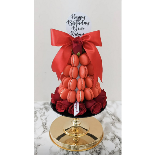 Red Macaron with Red Roses Tower (Small)